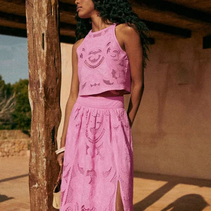 Nicole™ Set Rosa "Luna de Verano" en Encaje Bordado