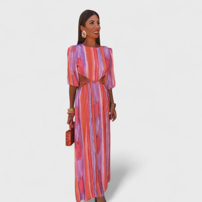 Vestido Maxi Paloma Elegante Corte Lateral Sin Espalda Fluido Verano Femenino