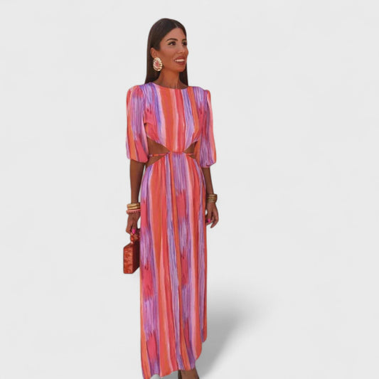 Vestido Maxi Paloma Elegante Corte Lateral Sin Espalda Fluido Verano Femenino