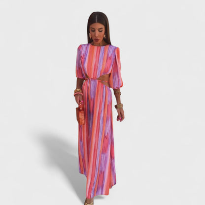 Vestido Maxi Paloma Elegante Corte Lateral Sin Espalda Fluido Verano Femenino