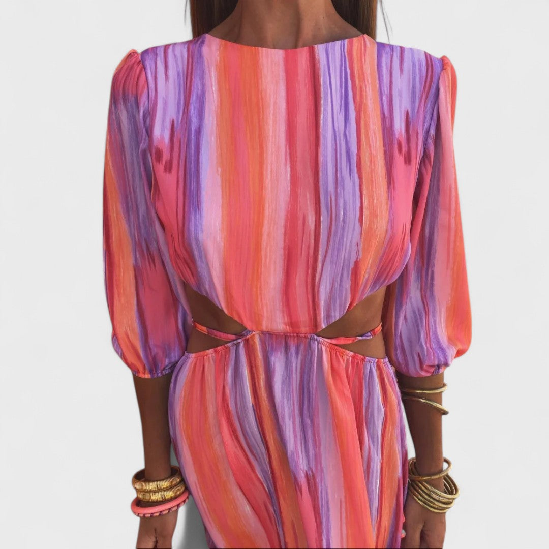 Vestido Maxi Paloma Elegante Corte Lateral Sin Espalda Fluido Verano Femenino