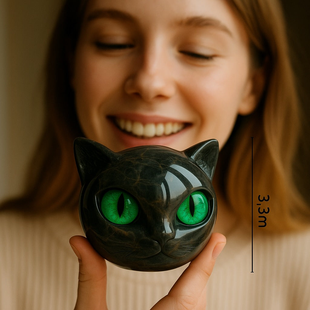 NyxCharm - Mystische Schwarze Katzenkopf Skulptur
