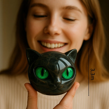NyxCharm - Mystische Schwarze Katzenkopf Skulptur